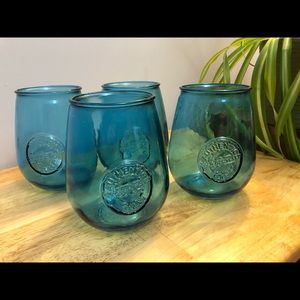 Four recycled bottle stemless wine glasses